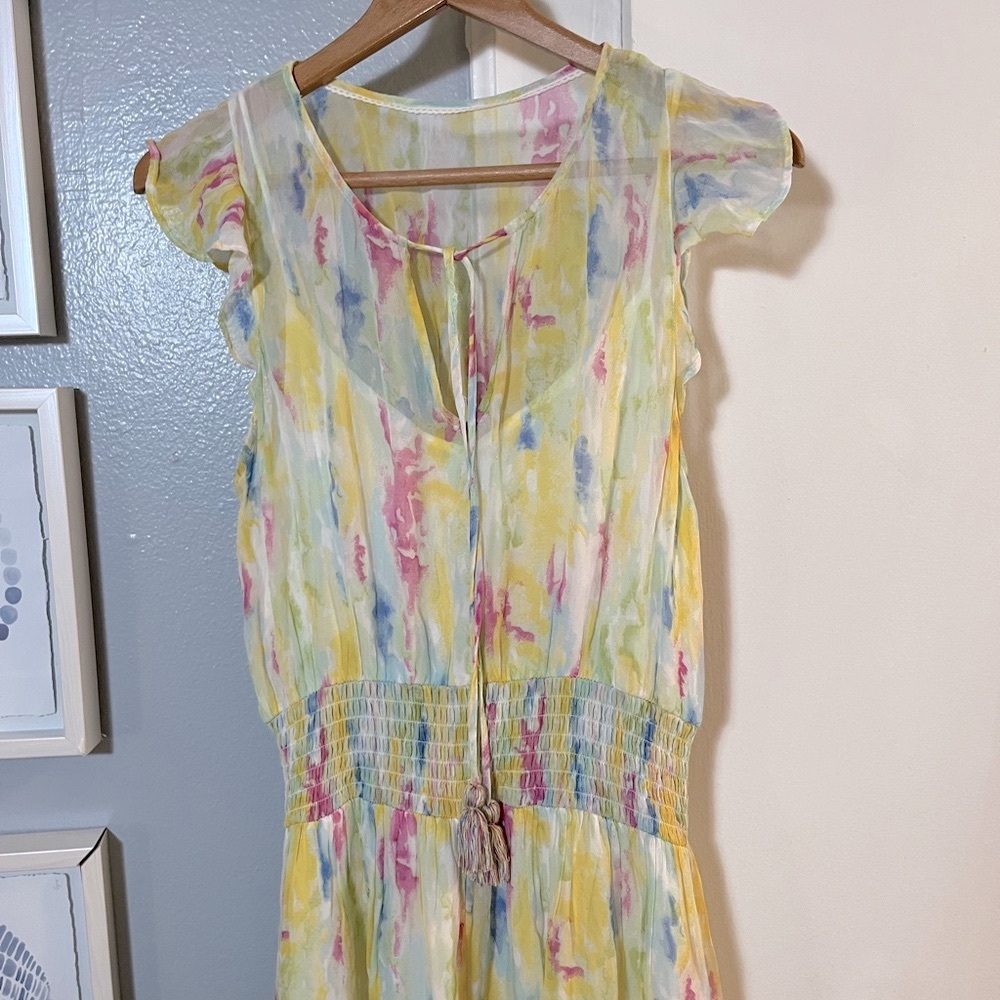 ANTHROPOLOGIE Watercolor Women’s Maxi Dress Smocked Waist Lightweight Size 10 - Picture 4 of 10